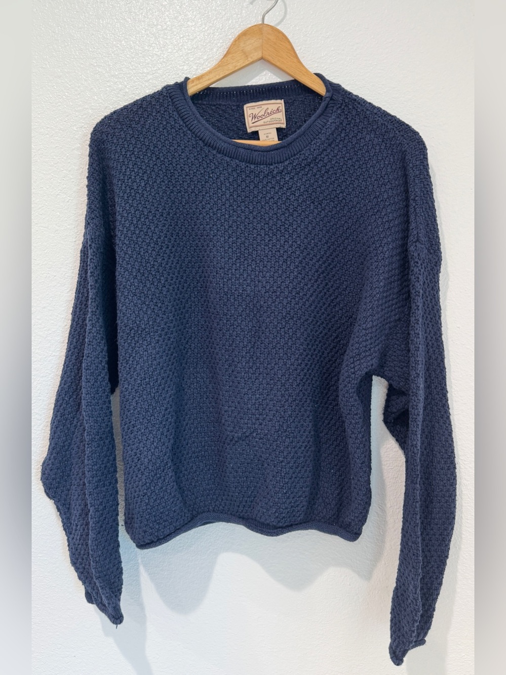 Vintage Woolrich USA Cabin Core Navy Heavyweight Open Knit Crewneck Sweater M